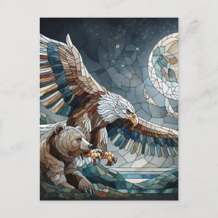 Carte Postale Mosaic Ai Art   Ours Brown et Pleine lune d'aigle