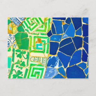 Carte Postale Mosaic vert Parc Guell Carreaux à Barcelone Espagn