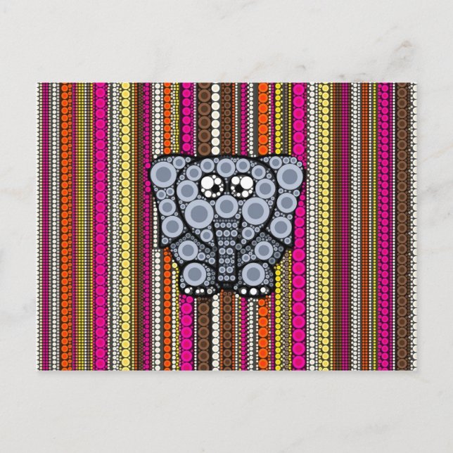 Carte Postale Mosaïque circulaire d'éléphant funky avec des rayu (Devant)