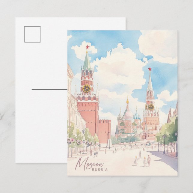 Carte Postale Moscou Russie Gouache Peinture Voyage (Devant / Derrière)
