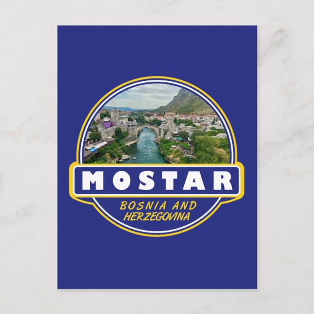 Carte Postale Mostar Bosnie-Herzégovine Voyage Art Emblème (Devant)