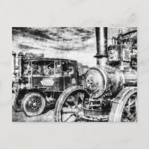 Carte Postale Moteur de traction et camion à vapeur Vintage