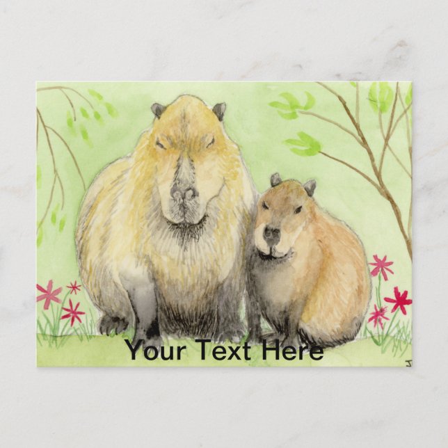 Carte Postale Mother and Baby Capybara (Devant)