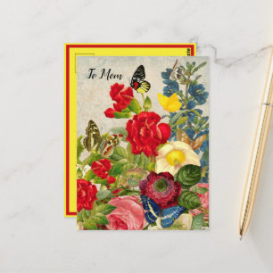 Carte Postale Mother's Day Garden Carnations Roses Butterflies