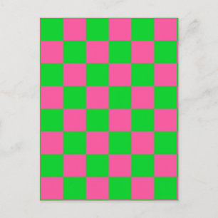 Carte Postale Motif à carreaux à damier rose et vert