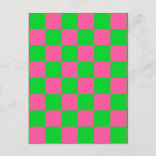 Carte Postale Motif à carreaux à damier rose et vert (Devant)