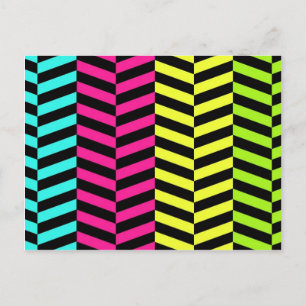 Carte Postale Motif à chevrons rayés néon girly brillant