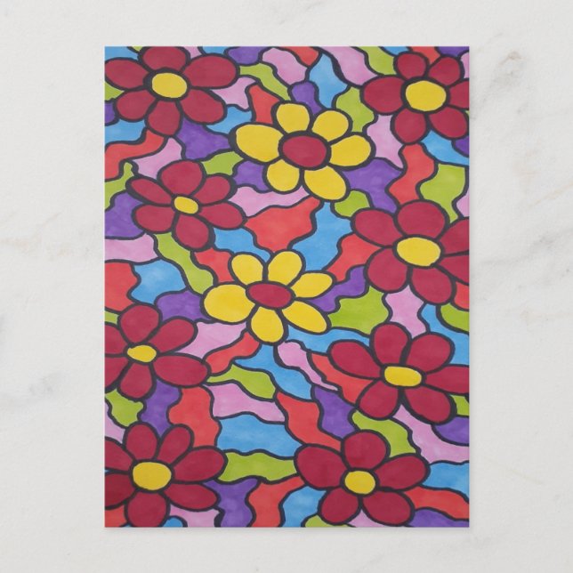 Carte Postale Motif à fleurs arc-en-ciel rétro (Devant)