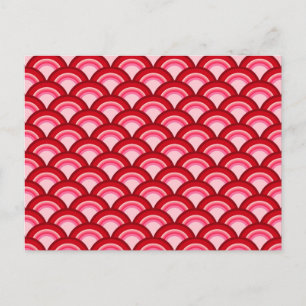 Carte Postale Motif à vagues Art déco - rouge et fuchsia