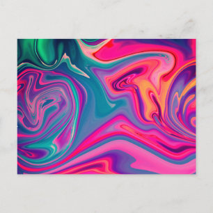 Carte Postale Motif abstrait bleu rose vert tendance brillant