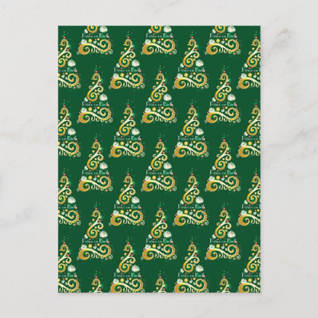 Carte Postale motif Abstrait de Noël vert et or (Devant)