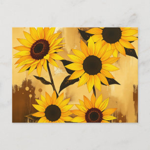Carte Postale Motif abstrait de tournesol avec jaunes dorés