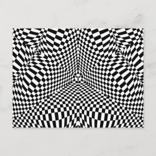 Carte Postale motif Abstrait en noir et blanc à damiers
