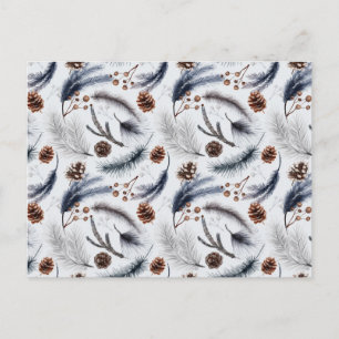 Carte Postale Motif aquarelle de pommes de pin et d'aiguilles de