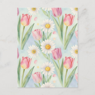 Carte Postale Motif aquarelle de printemps à la marguerite tulip