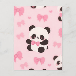 Carte Postale Motif Arc-en-ciel Kawaii Panda Rose