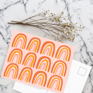 Carte Postale Motif arc-en-ciel rose orange doux