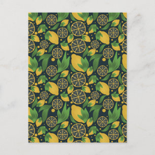 Carte postale Motif au citron bleu aquarelle