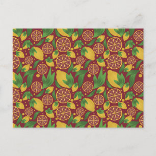 Carte postale Motif au citron rouge aquarelle
