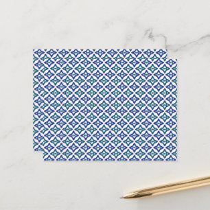Carte Postale motif bleu et vert avec un arrière - plan blanc