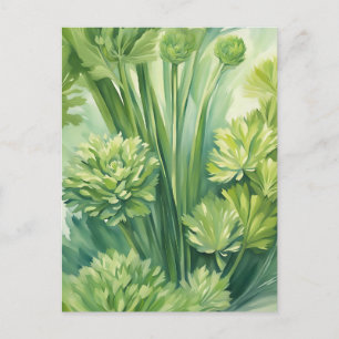 Carte Postale Motif botanique vert de céleri luxuriant