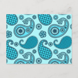 Carte Postale Motif cachemire, turquoise, aqua et marine