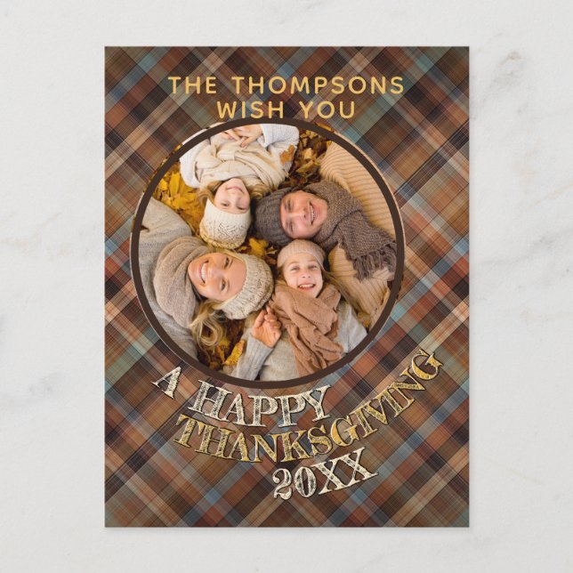 Carte Postale Motif carreaux de Thanksgiving personnalisé joyeux (Devant)