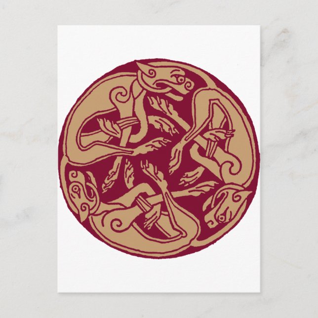 Carte Postale Motif celtique avec chiens - bordeaux et beige (Devant)