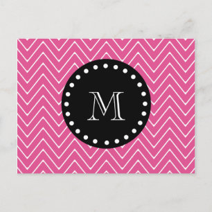 Carte Postale Motif Chevron rose chaud Monogramme noir