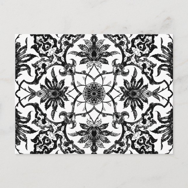 Carte Postale Motif chinois Art Nouveau - Noir et Blanc (Devant)