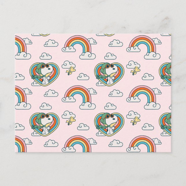 Carte Postale Motif Cœur Arc-en-Ciel Snoopy & Woodstock (Devant)