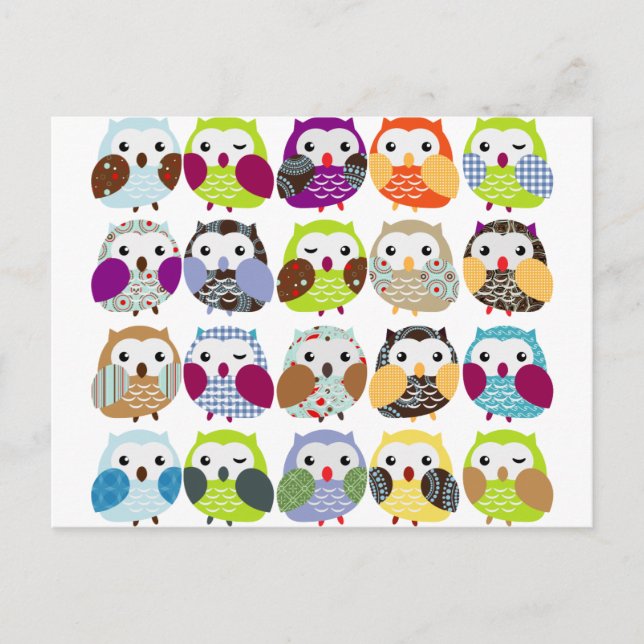 Carte Postale Motif coloré de hibou (Devant)