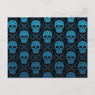 Carte Postale Motif crâne bleu et noir sucre