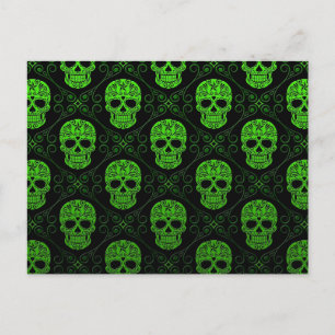 Carte Postale Motif crâne vert et noir à sucre