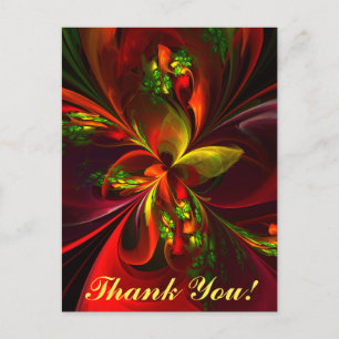Carte Postale Motif d'art abstrait floral rouge et vert moderne 