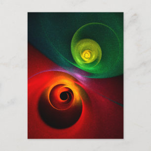 Carte Postale Motif d'art abstrait moderne Yin Yang vert rouge #