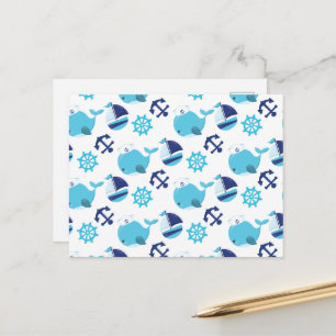 Carte Postale Motif de baleines, baleines mignonnes, baleines bl