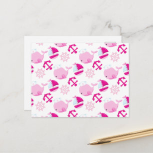 Carte Postale Motif De Baleines, Beaux Baleines, Baleines Roses