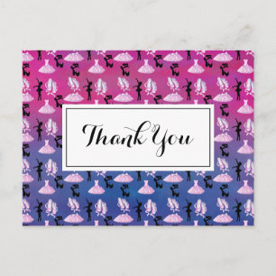 Carte Postale Motif de ballet sur fond dégradé rose et bleu