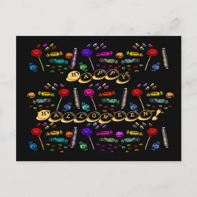 Carte Postale Motif de bonbons d'Halloween (Devant)