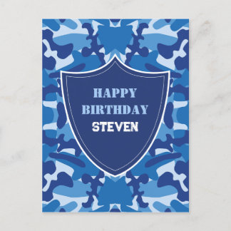 Carte Postale Motif de camouflage bleu de l'armée avec monogramm