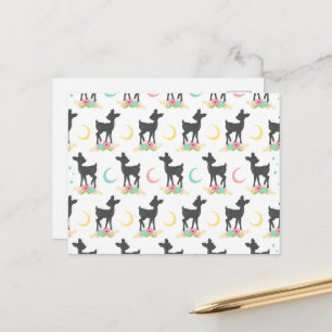 Carte Postale Motif de cerfs, Cerf de bébé, Boho, Fleurs, Lune