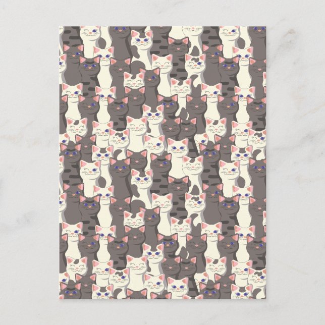 Carte Postale Motif de chats blancs et gris (Devant)