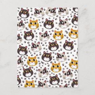 Carte Postale Motif de chats et d'empreintes de pattes
