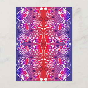 Carte Postale Motif de coeur romantique violet et rouge Whimsica