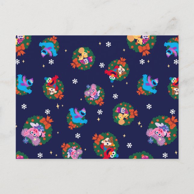 Carte Postale Motif de couronnes de Noël de la rue Sesame (Devant)