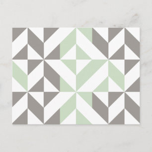 Carte Postale Motif de cube géométrique Sage Green et Silver