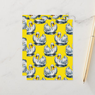 Carte Postale Motif de cygnes sur fond jaune