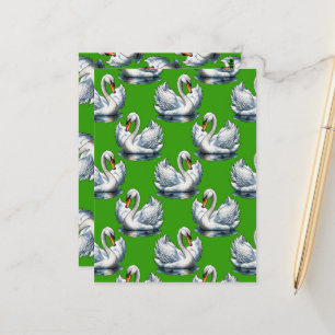 Carte Postale Motif de cygnes sur fond vert 