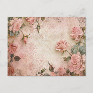 Carte Postale Motif de découpage de Roses Vintages roses